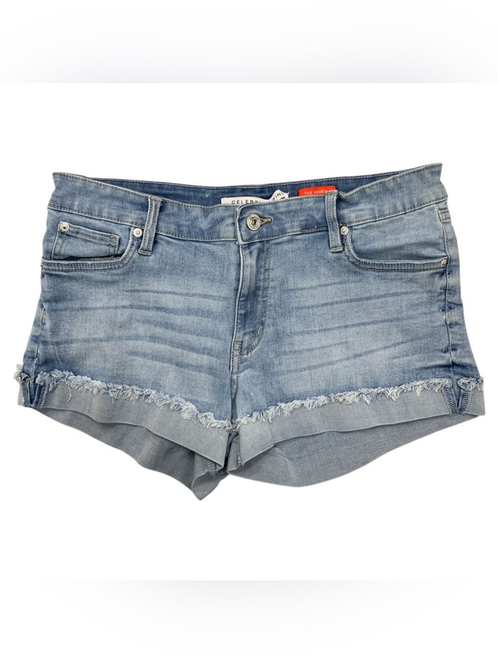 Celebrity Pink Light Blue Frayed Hem Denim Shorts Size M